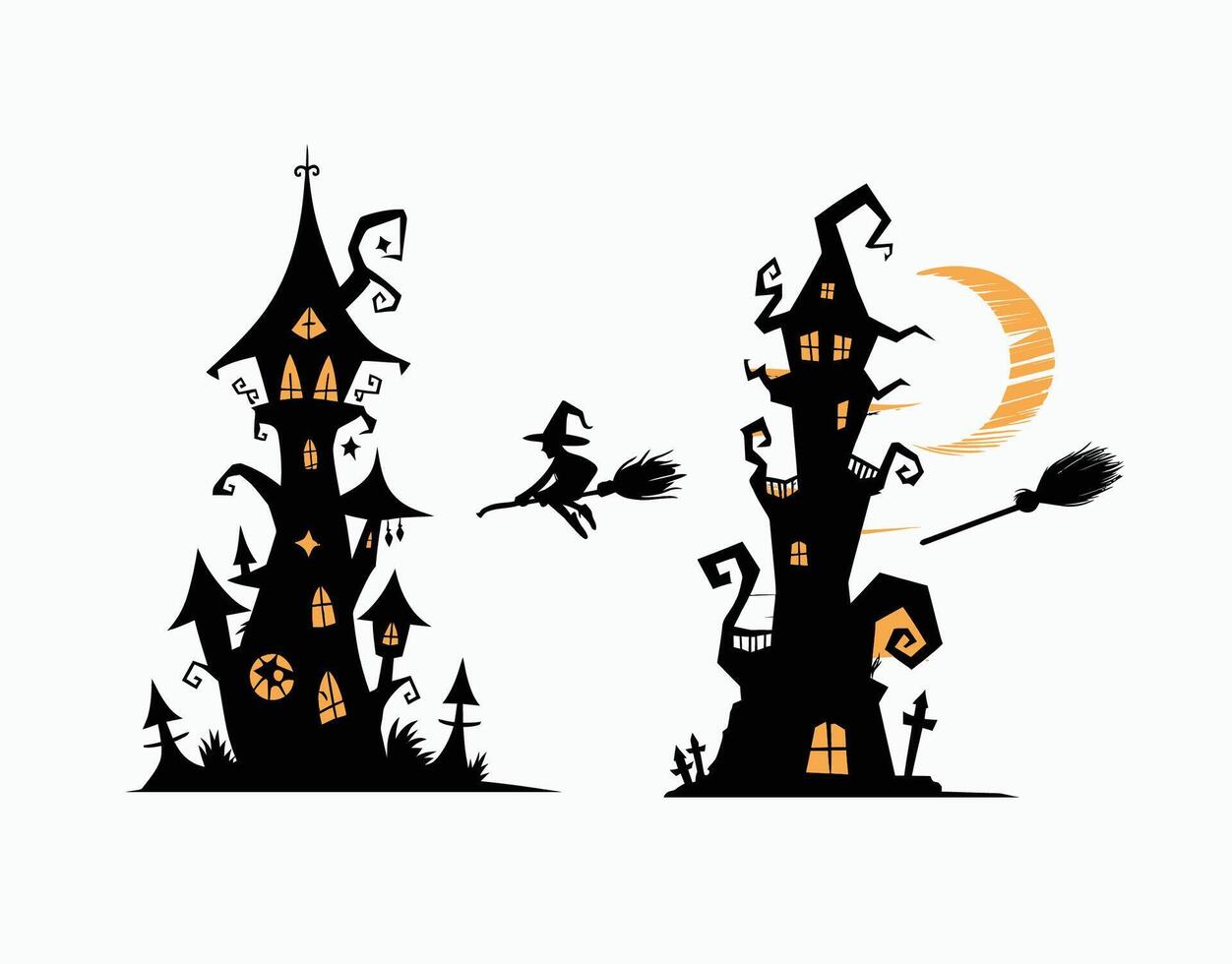 Dark Fantasy Crooked Tower with Wispy Clouds and Moonlight EPS Template vector