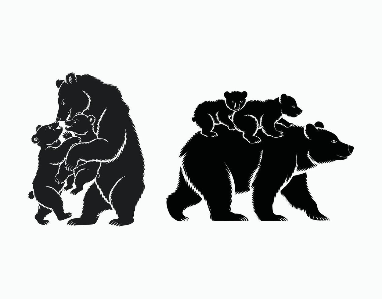 Mother Bear and Cubs Silhouette Design Template vector