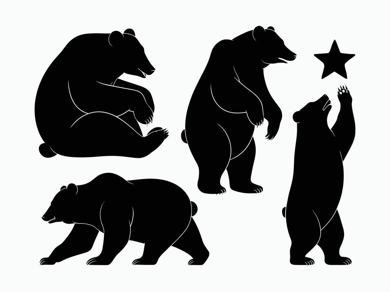 Graceful Black Bear Silhouettes Modern EPS Template vector