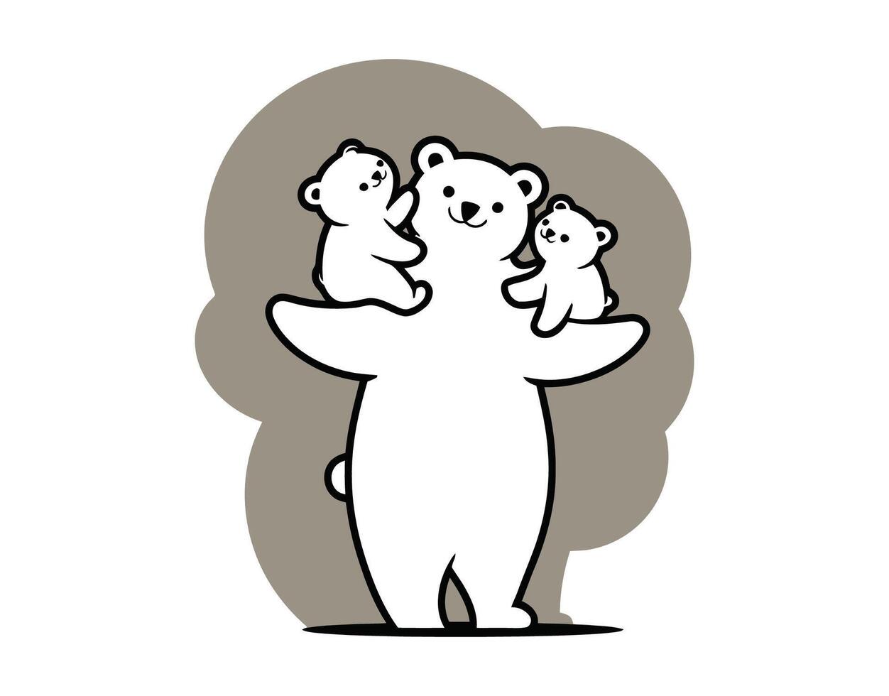 Black Bear Outline Playful Cubs Template vector