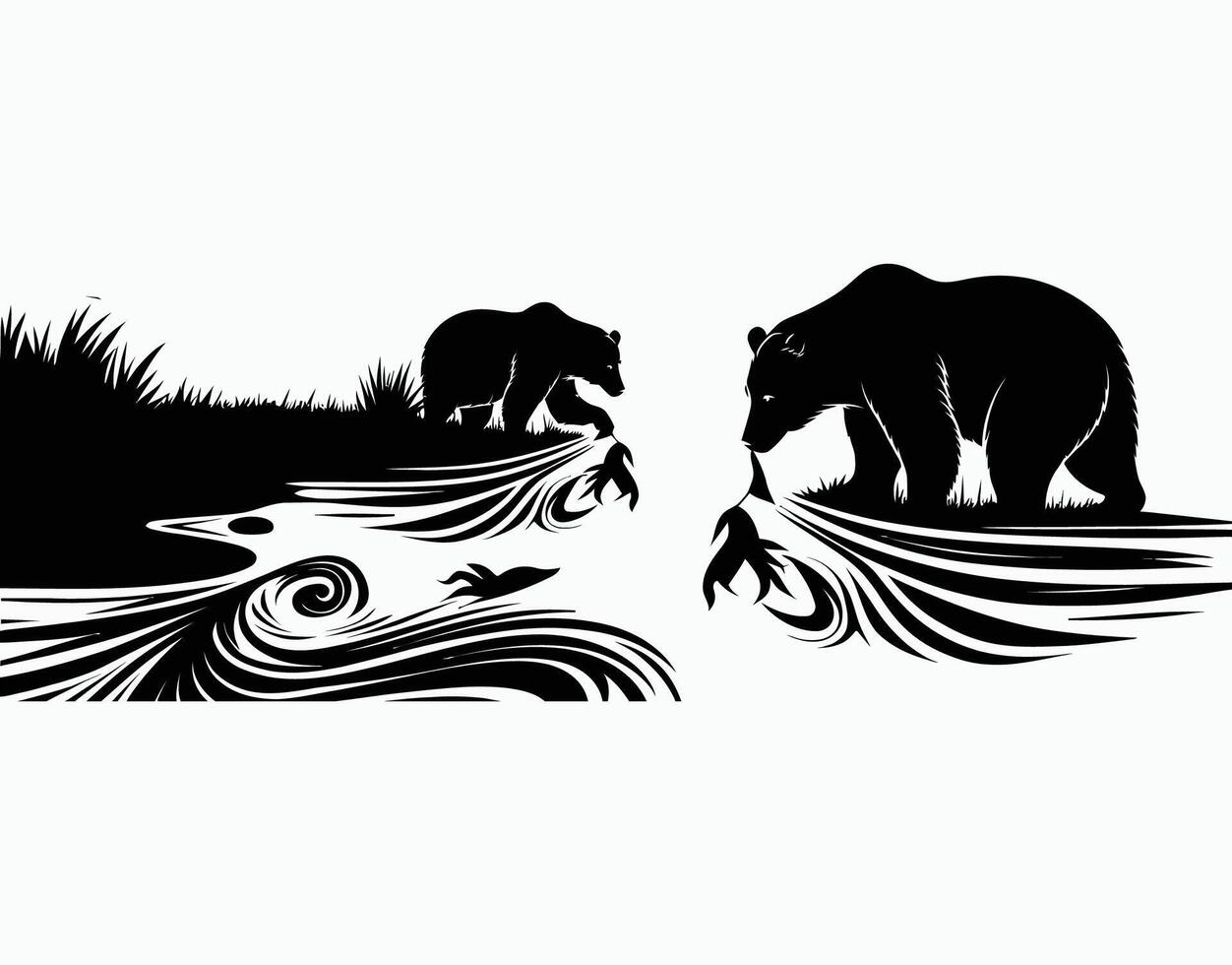 Nature Scene Silhouette with Bear EPS Template vector