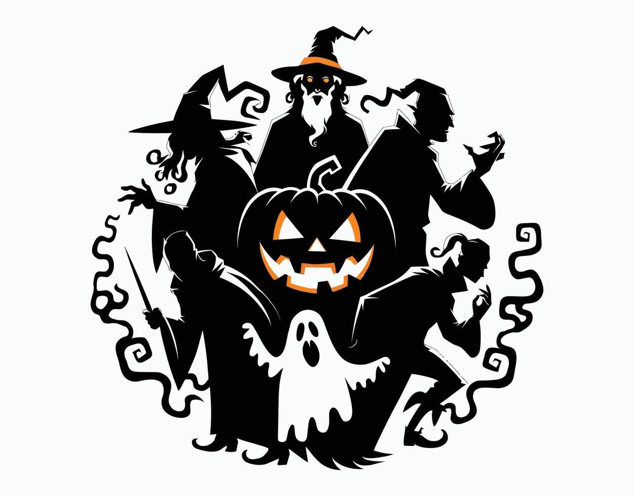 Scary Pumpkin Figures in Ghost EPS Template Illustration vector