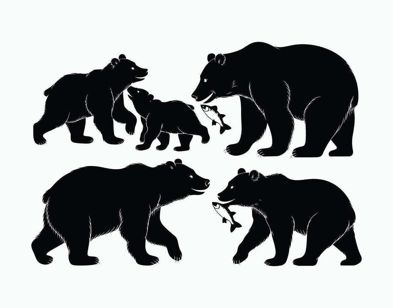 Mother Bear and Cubs Playtime Elegant Silhouette Design EPS Template vector