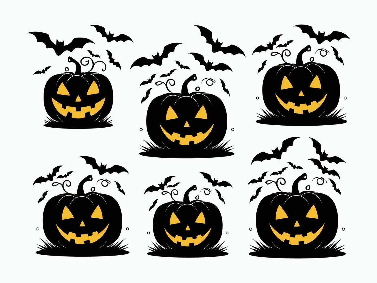 Pumpkins Poses Surrounded by Bats EPS Design Template vector