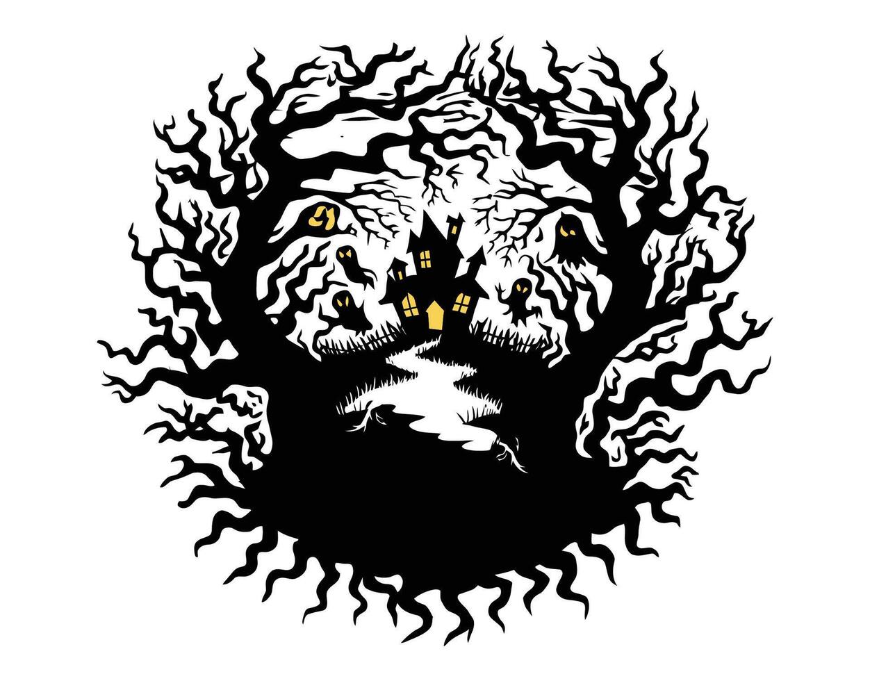 Ghostly lurkers a haunting forest silhouette EPS template vector