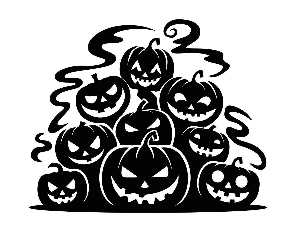 Funny Scary Pumpkins Silhouette in Smoke Template vector