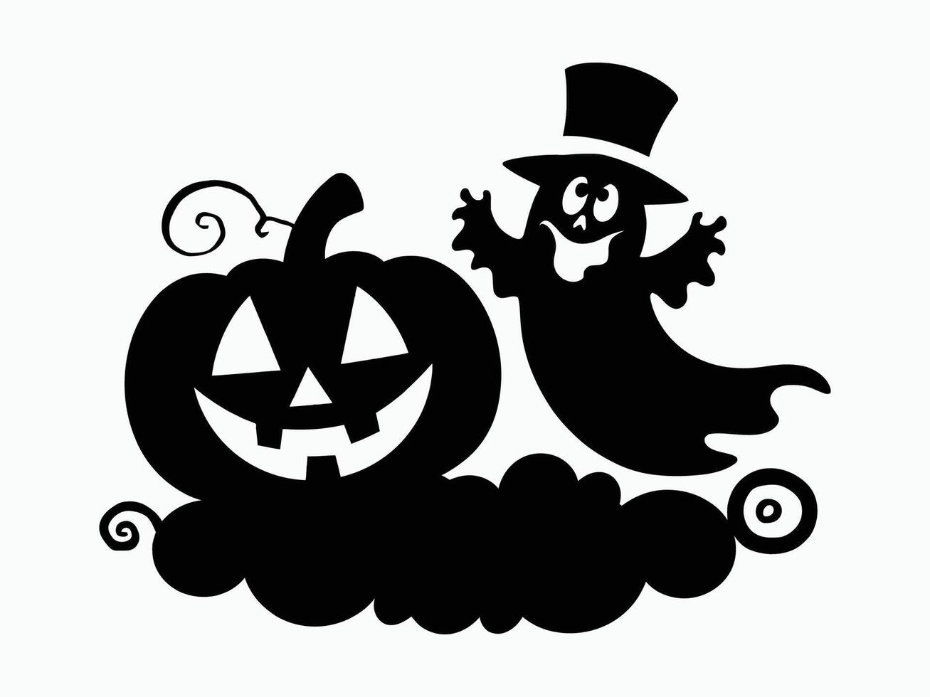 Cloudy Characters Pumpkin and Ghost Silhouette EPS on White Background vector