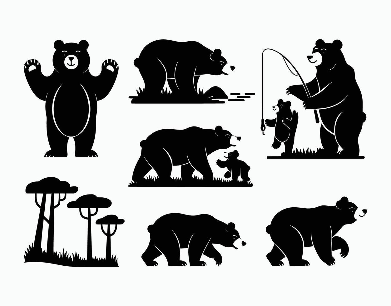 Nature's Black Bear Silhouettes EPS vector