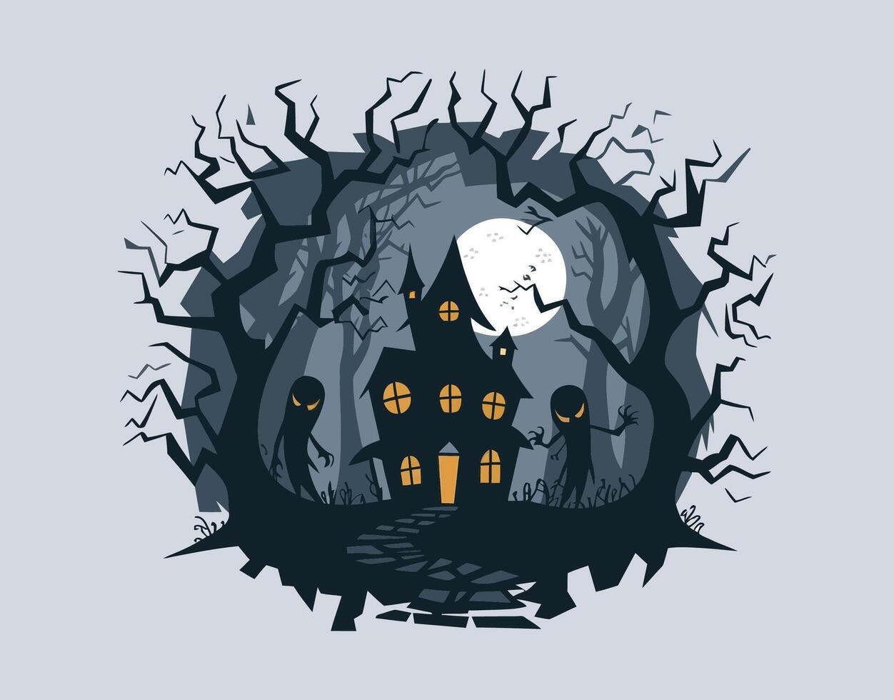 Whispers of the haunted forest silhouette scene EPS template vector