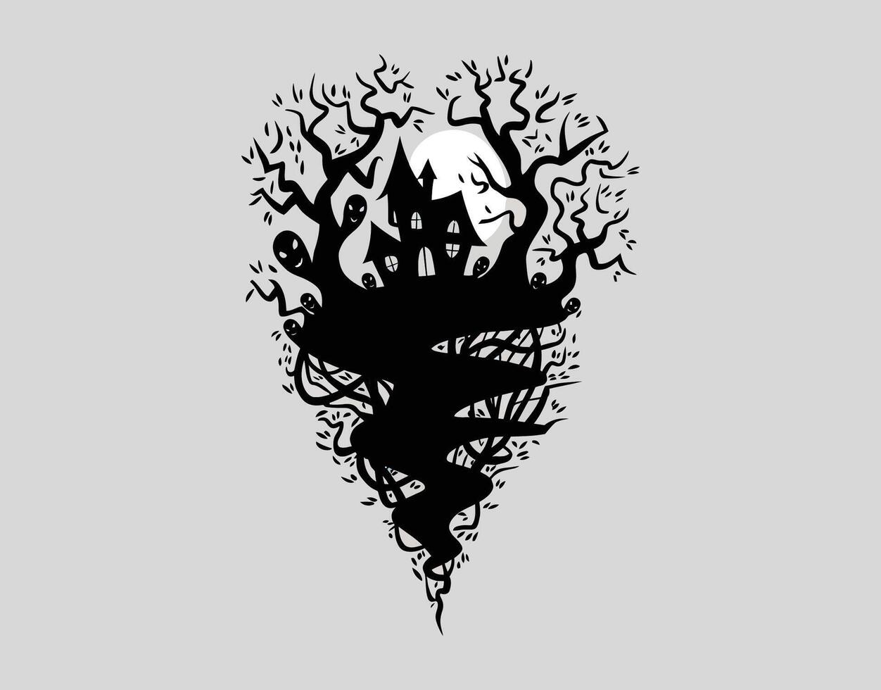 Haunted forest scene with full moon EPS template vector