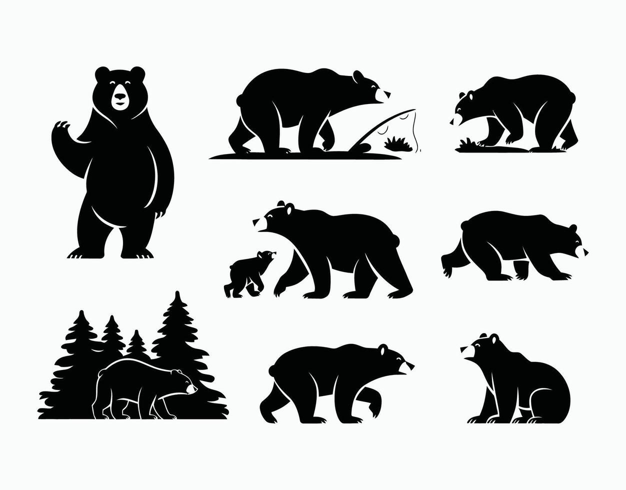 Black Bear Collection Various Poses Nature's Silhouette EPS vector