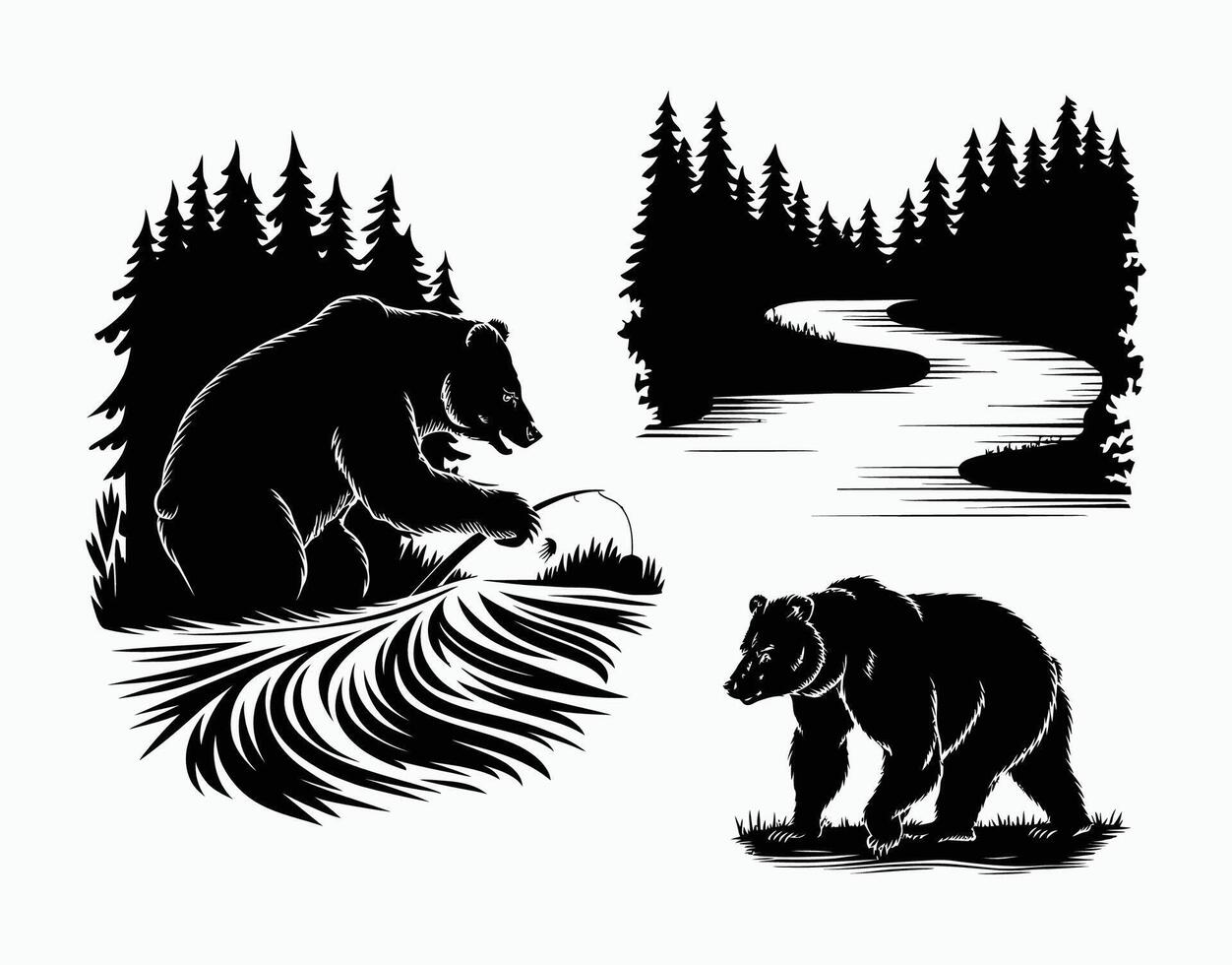 Fishing Bear Silhouette EPS Template vector