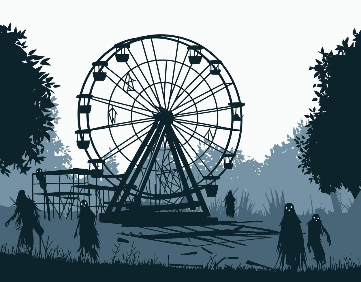 Lost Laughter A Dark Amusement Park Scene EPS Template vector