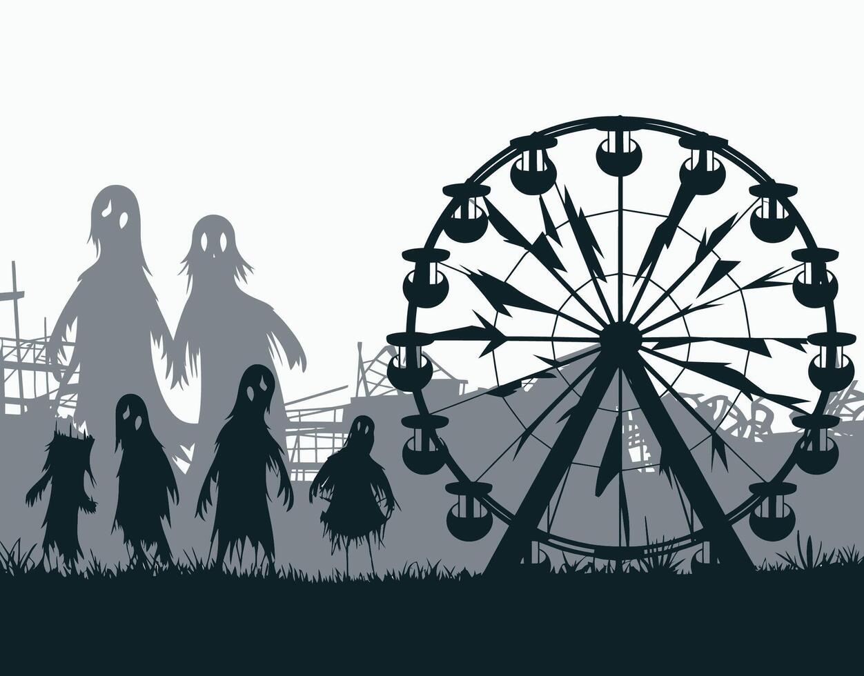 A Silhouette of an Abandoned Amusement Park EPS Template vector