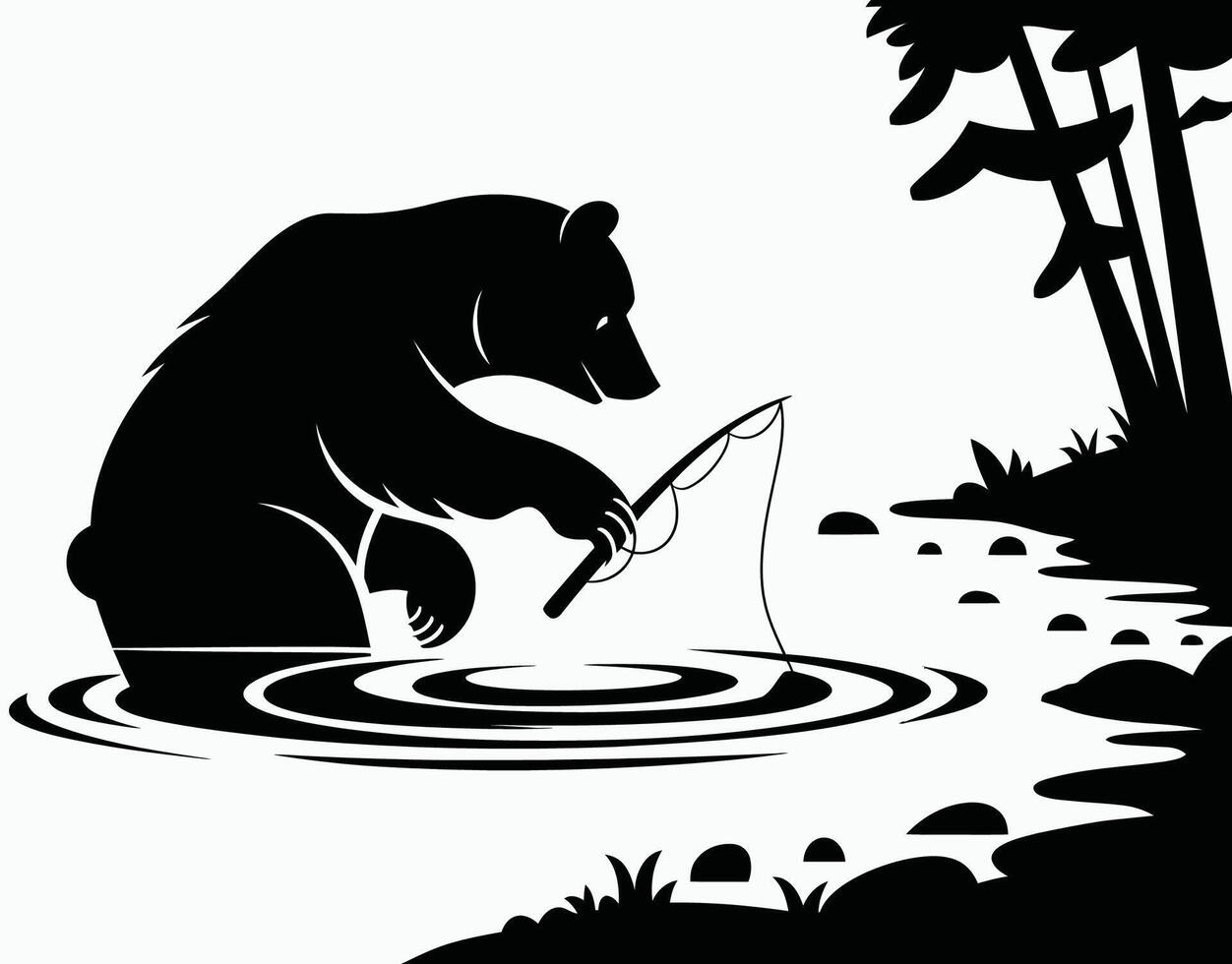 Bears and Water Silhouette Scene EPS Template vector