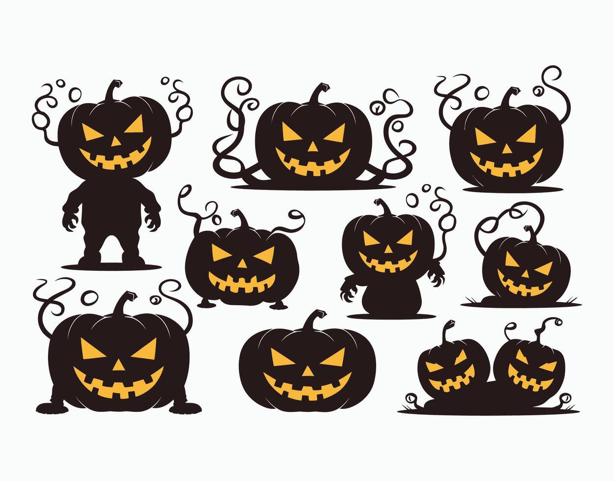 Spooky Pumpkin Faces with Sharp Teeth Template Illustration vector