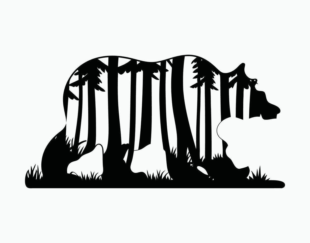 Elegant Black Bear Silhouette in Forests EPS vector