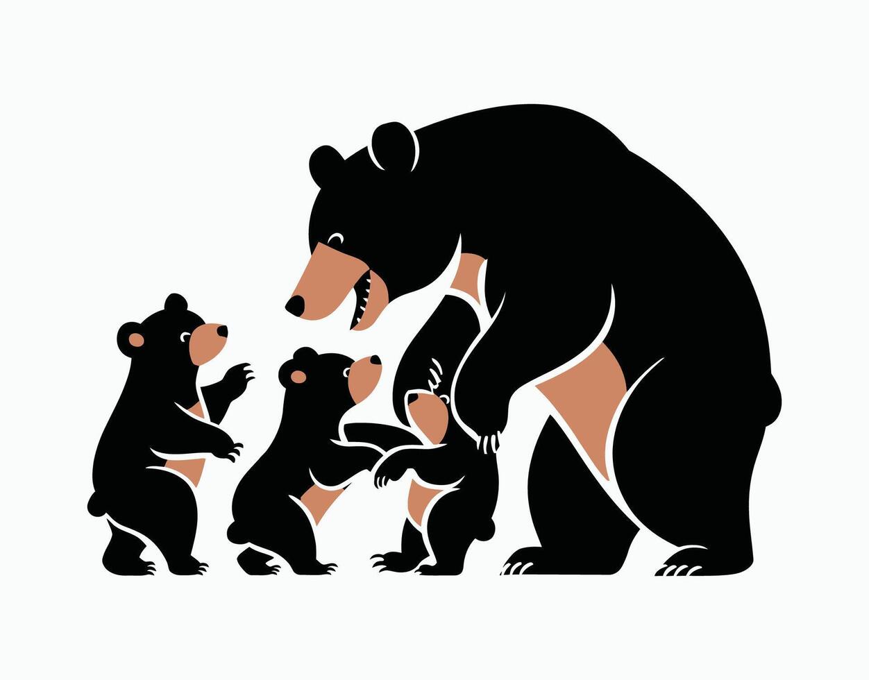 Elegant Bear Family Play Silhouettes Template vector