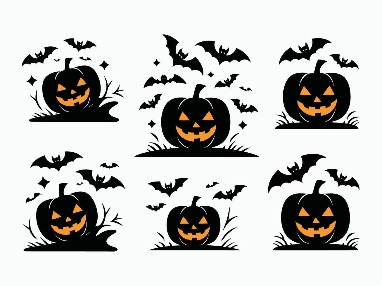 Dynamic Pumpkin Poses Surrounded by Bats EPS Design vector