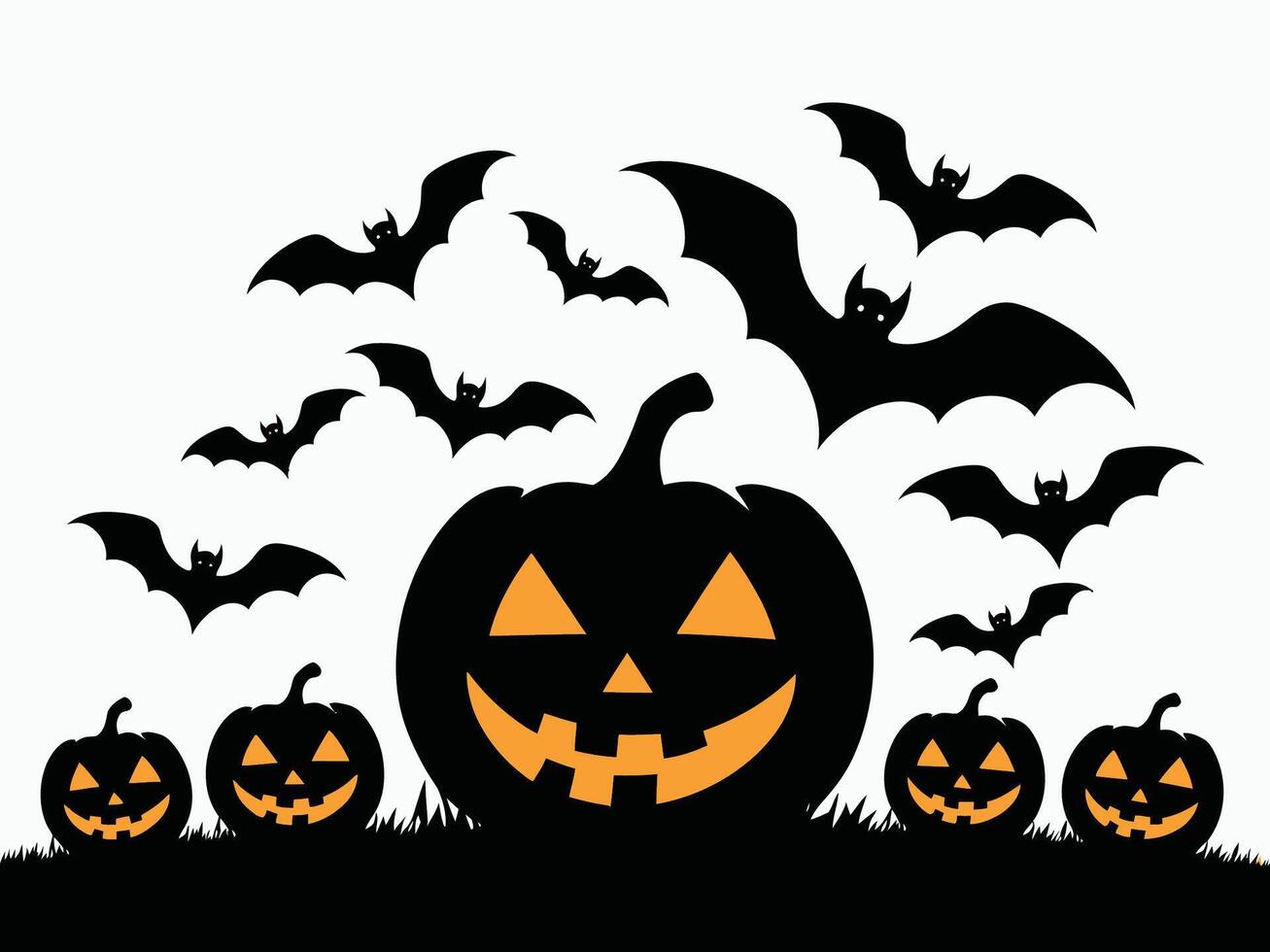 Spooky Pumpkin Silhouettes with Flying Bats EPS vector