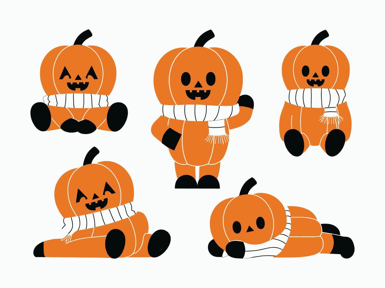 Playful Pumpkin Poses with Scarves EPS Template vector