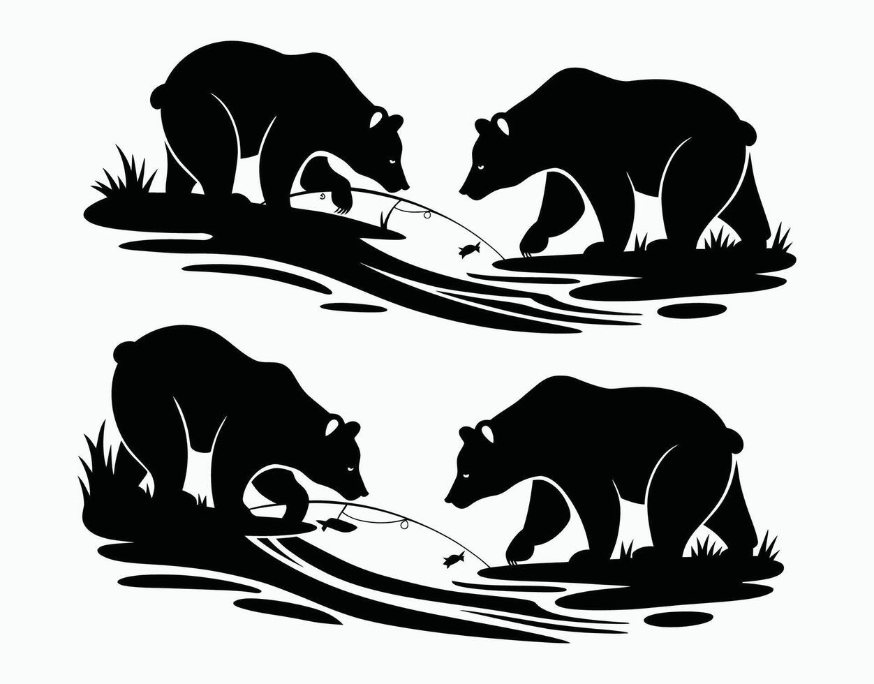 Bear Hunting Silhouettes at the River EPS Template vector