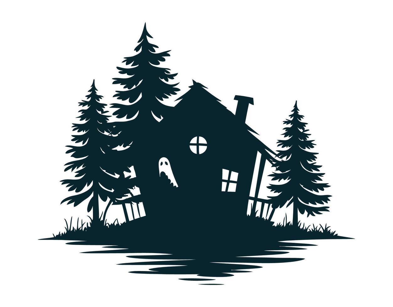 Ghostly Haunted Cabin in the Pines EPS Template vector