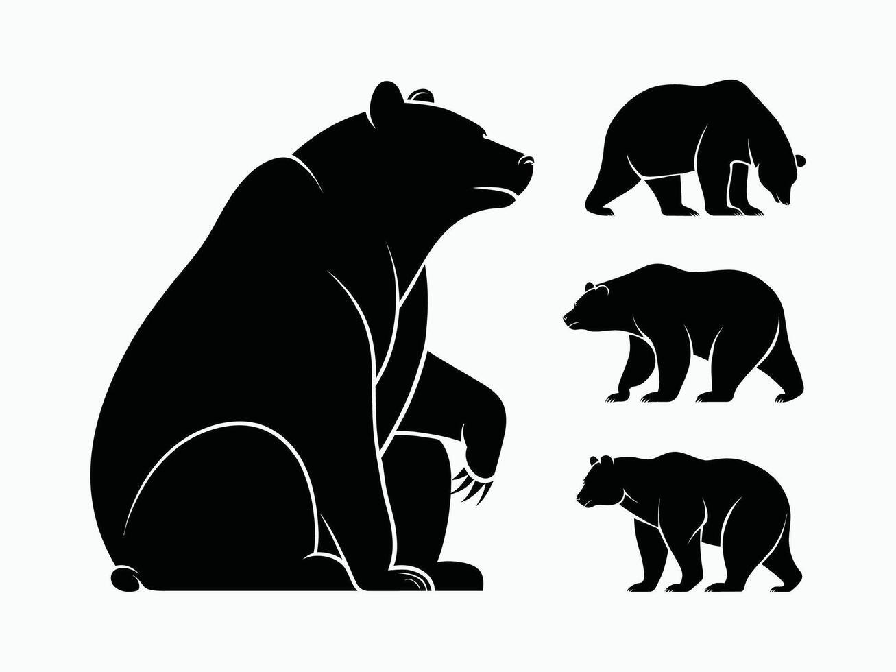 Calmly Sitting Black Bear Silhouettes Collection EPS Template vector