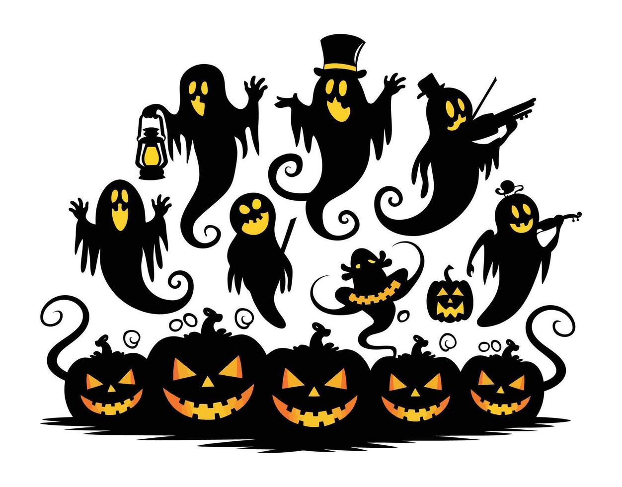 Dark Pumpkins with Ghost EPS Template Illustration vector