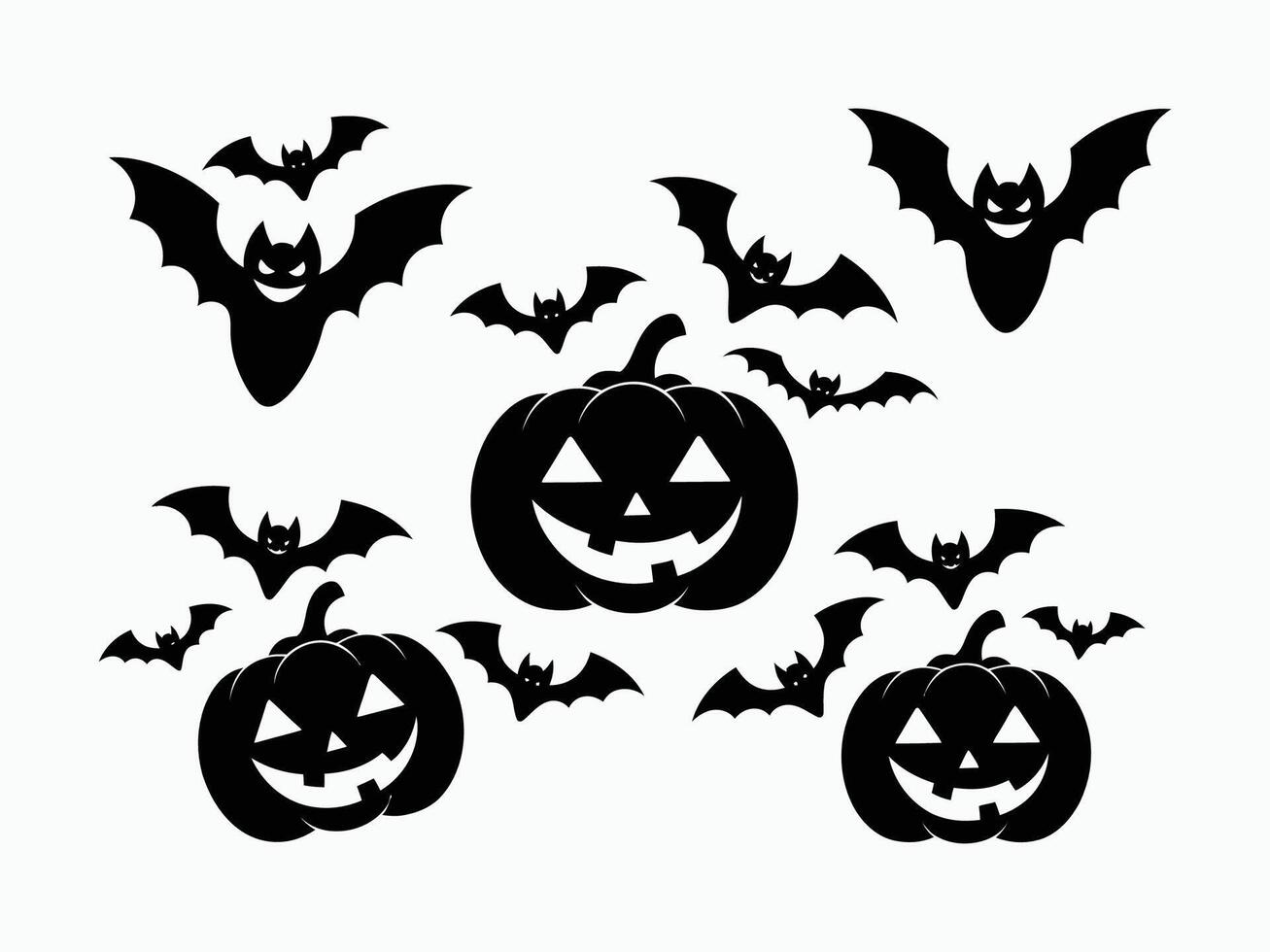Elegant Pumpkin and Bat Silhouettes for Spooky Designs EPS vector