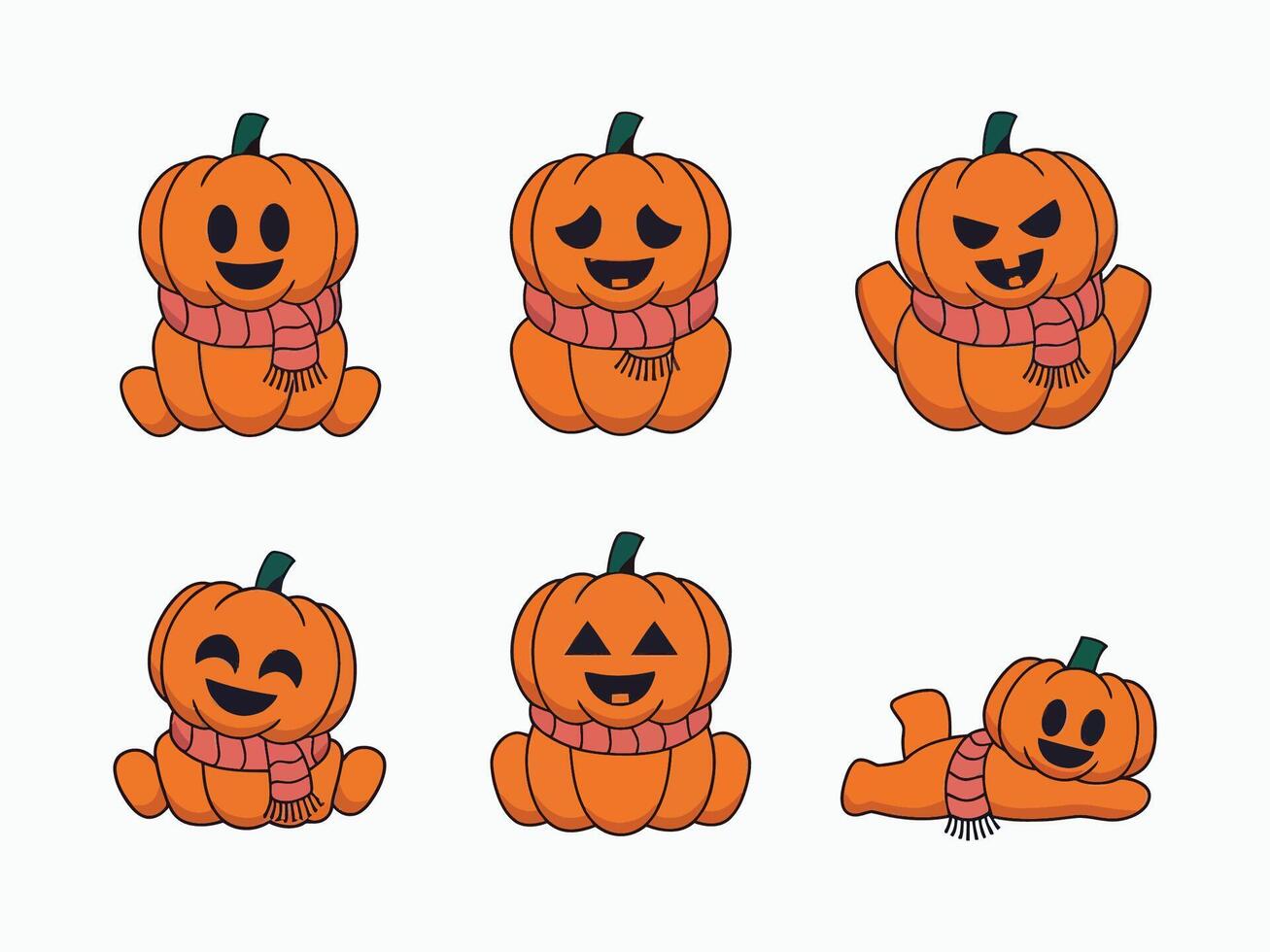 Joyful Pumpkin Characters Poses with Scarves Template vector