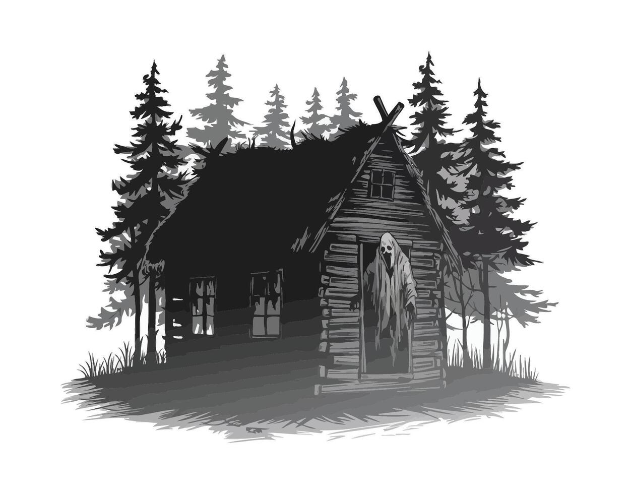 Mystical Forest Cabin with Fog EPS Template vector