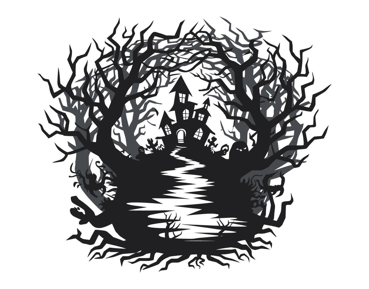 Scary woods with shadowy figures EPS template vector