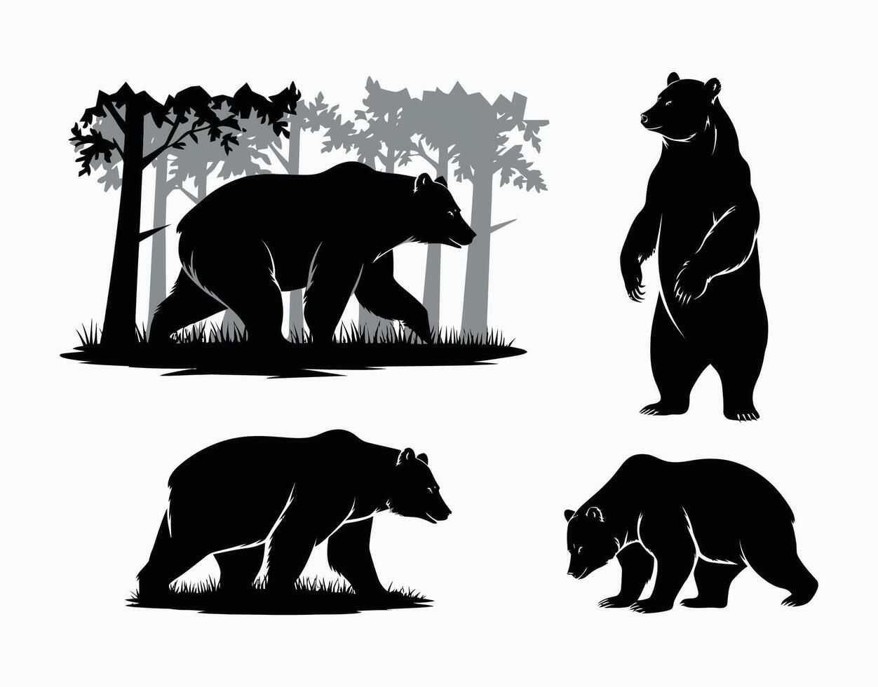 Silhouetted Black Bears in Natural Settings EPS Template vector