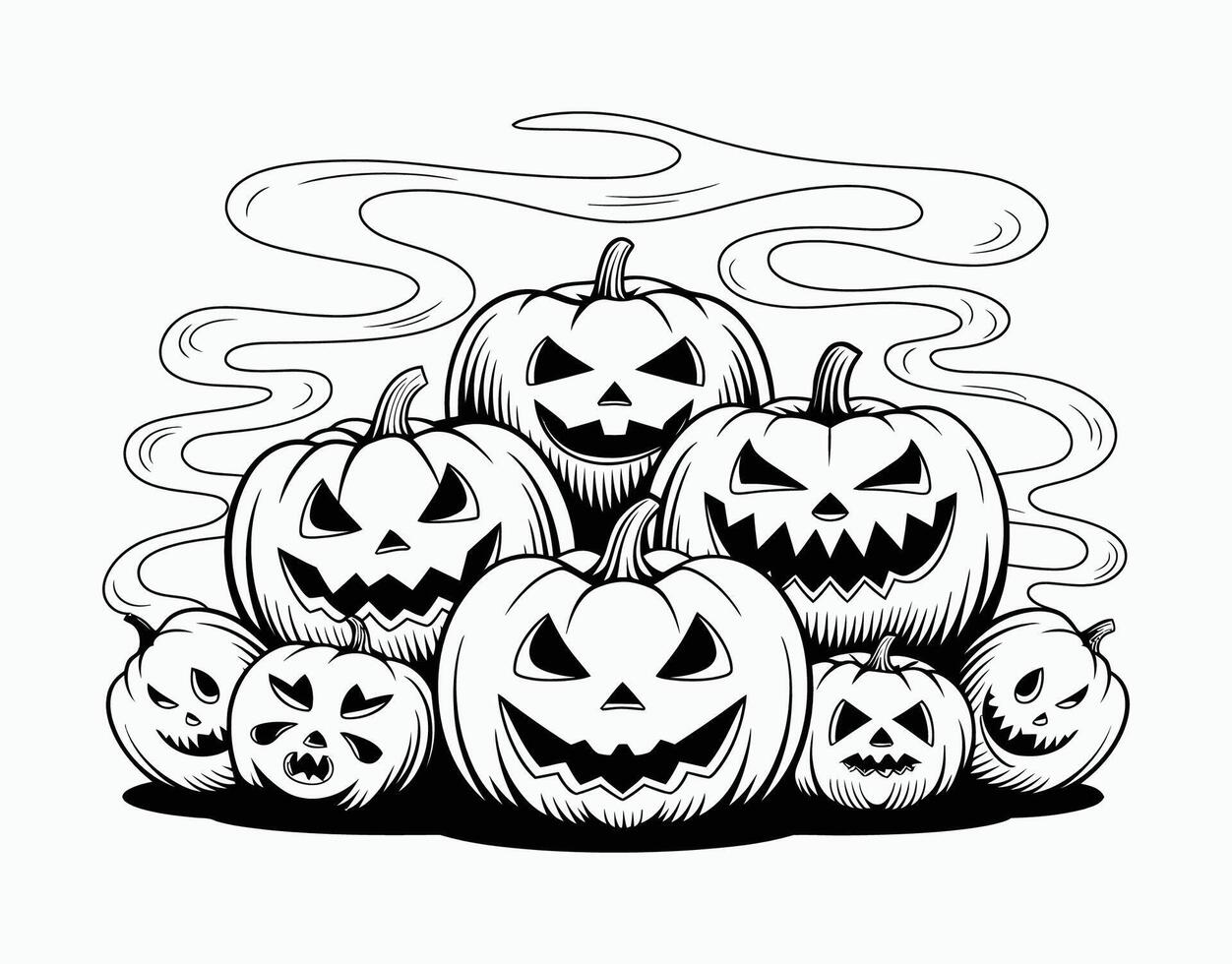 Silhouetted Pumpkins with Scary Smiles EPS Illustration vector