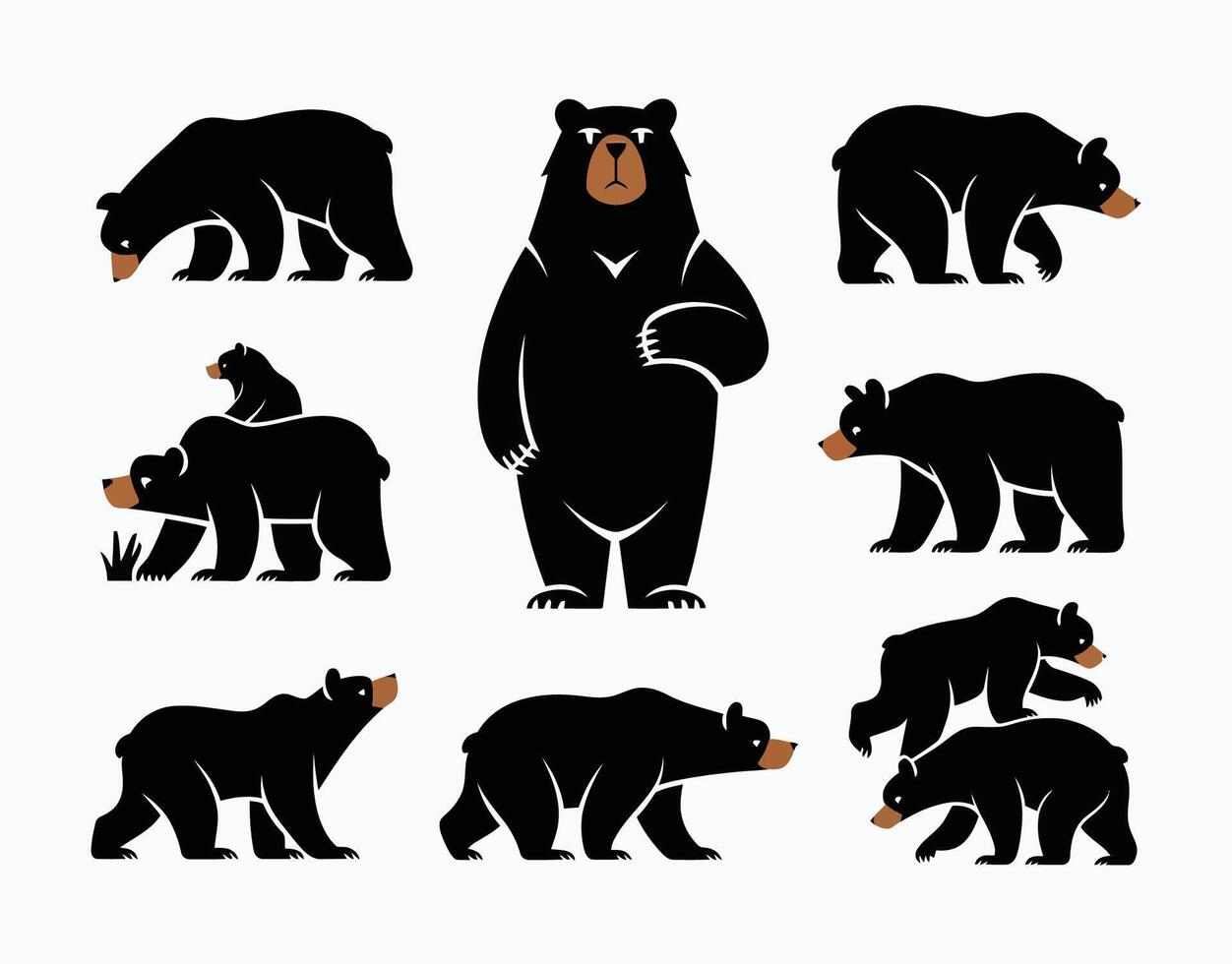 Beautiful Black Bear Collection Silhouette Template vector