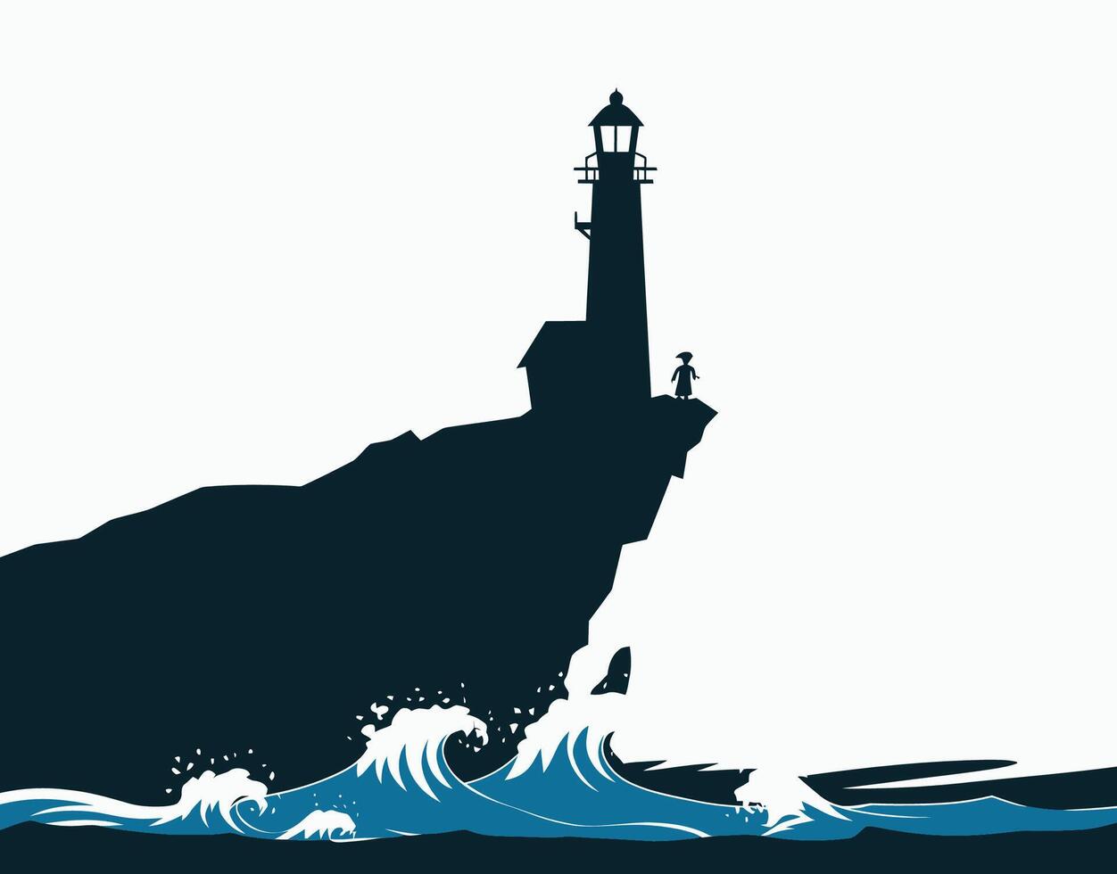 Waves of Mystery Silhouette of a Lighthouse at Night EPS template vector