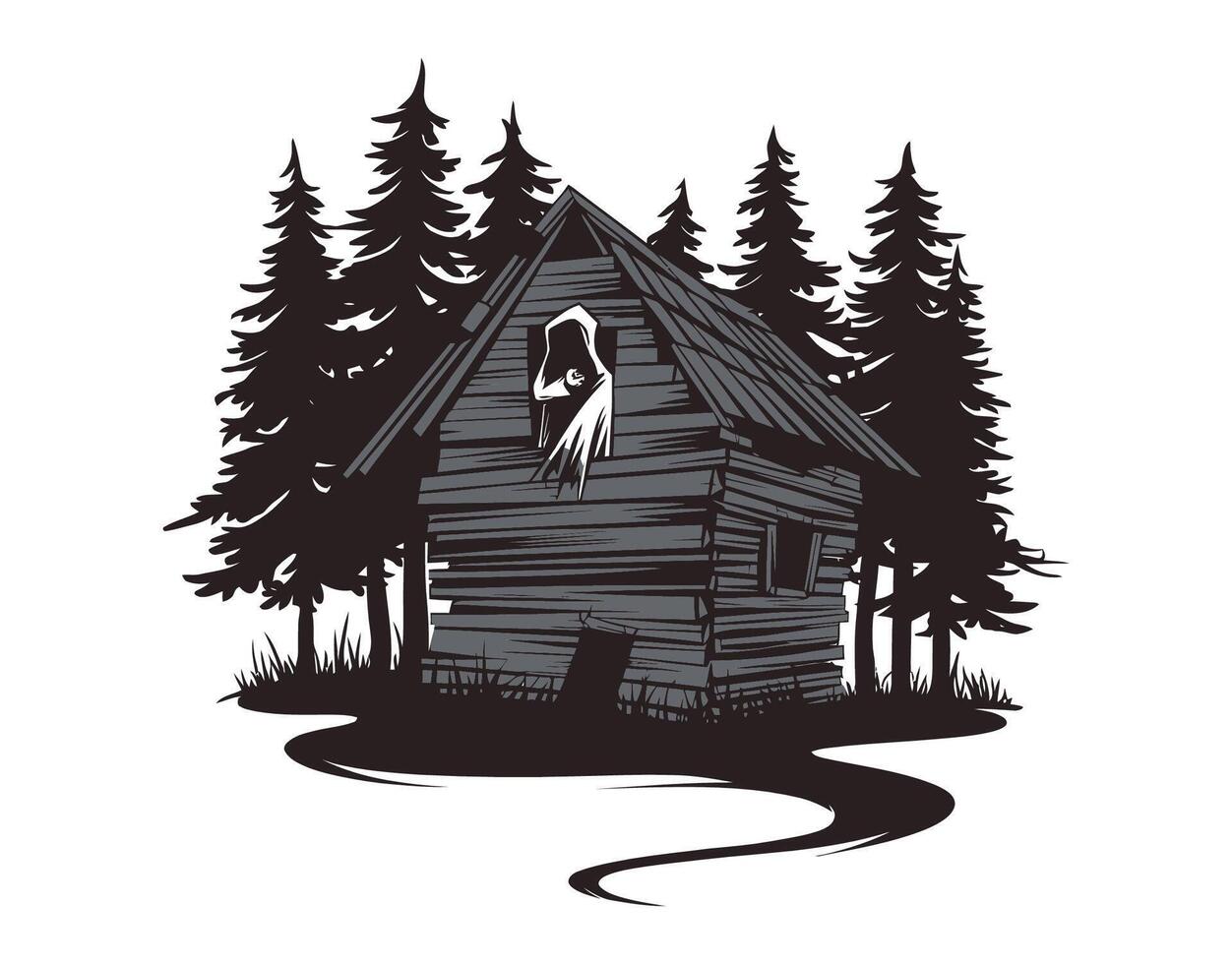 Silhouette of a Haunted Cabin EPS Template vector