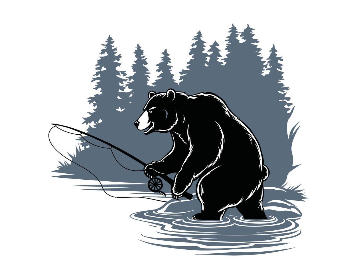 Bear Silhouettes at the River EPS Template vector