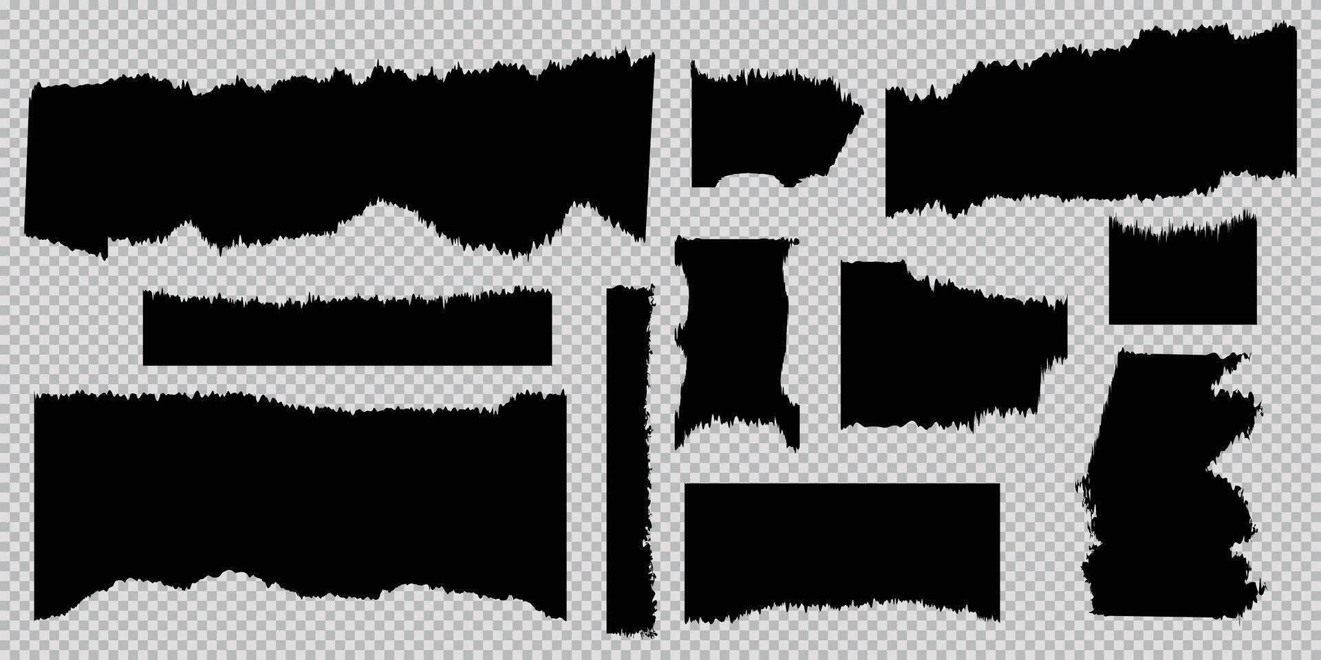 Torn blank pages jagged rectangle shapes ripped piece black papers. Torn pages with uneven texture vectors. vector