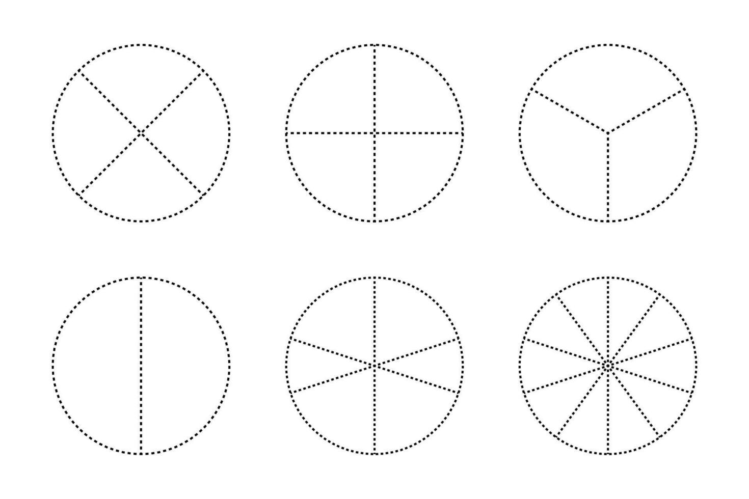 Pizza or pie round shape equal slices illustration. Circles divided in segments. vector
