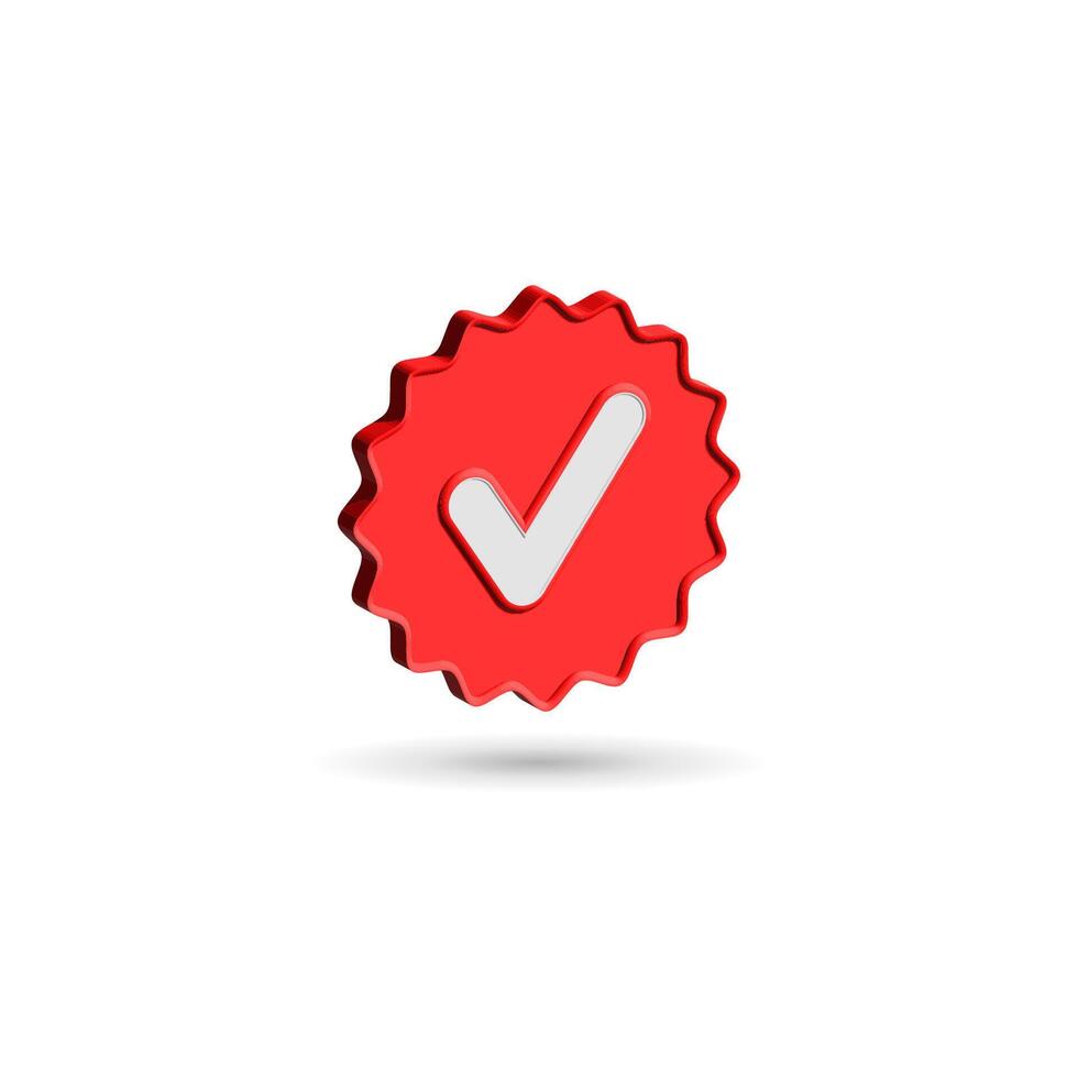 Red 3D check mark icon. 3d check mark verification icon. vector