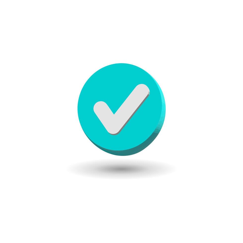 3D check icon. Checkmark, confirmation or approval plastic style yes or done button. vector