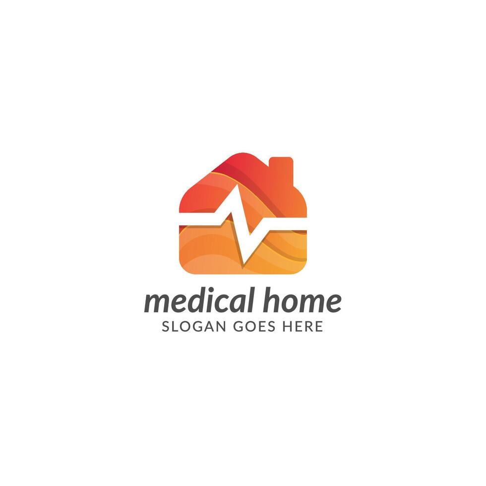 medical sweet home logo, house and health pulse in negative space, combination logo with 3d colorful style vector