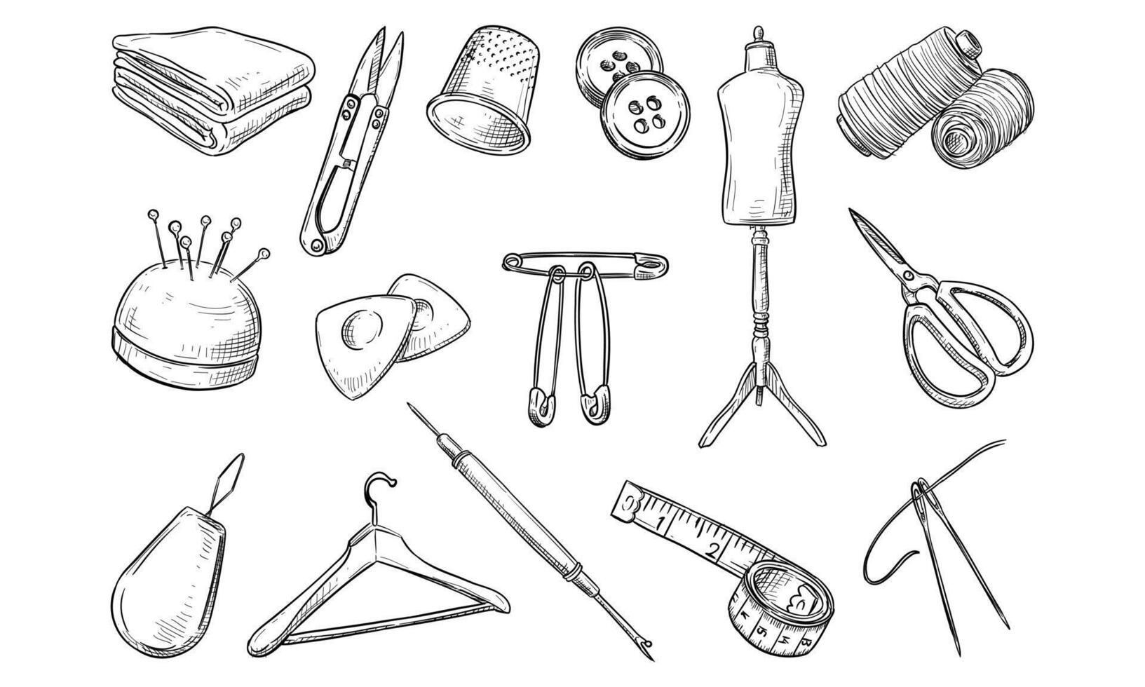 tailor equipment handdrawn collection vector