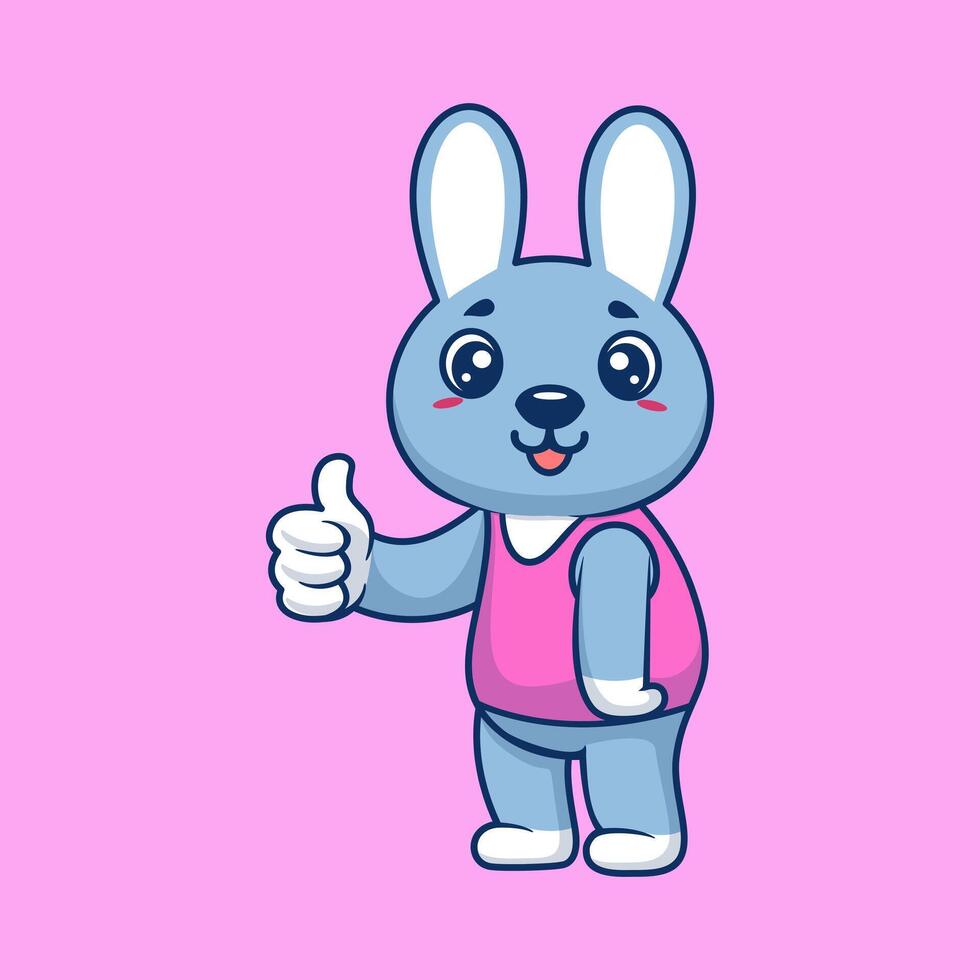 Cute Rabbit Thumbs Up With Cartoon Icon Illustration vector
