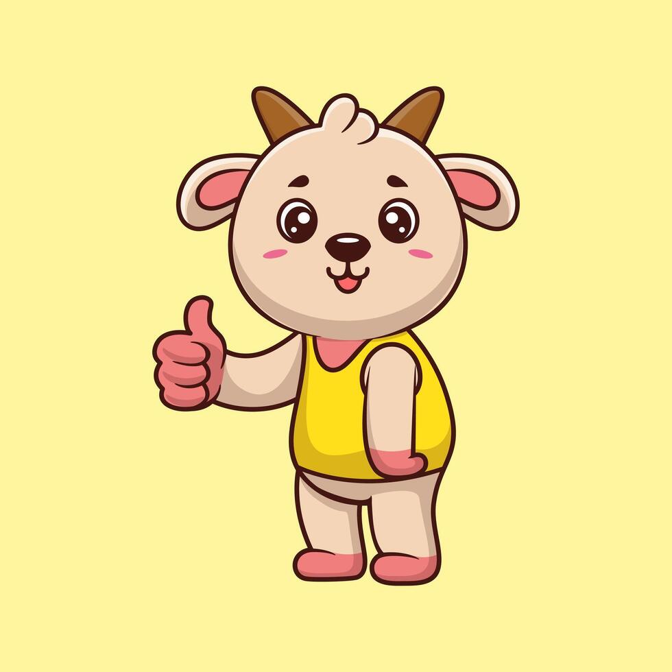 Cute Goat Thumbs Up With Cartoon Icon Illustration vector