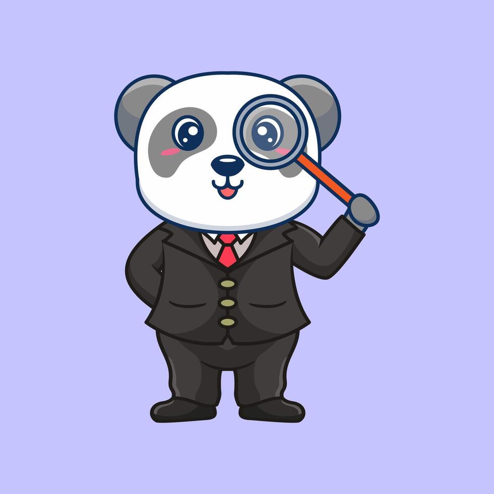 Cute Panda Detective Kawaii Cartoon Icon Illustration vector