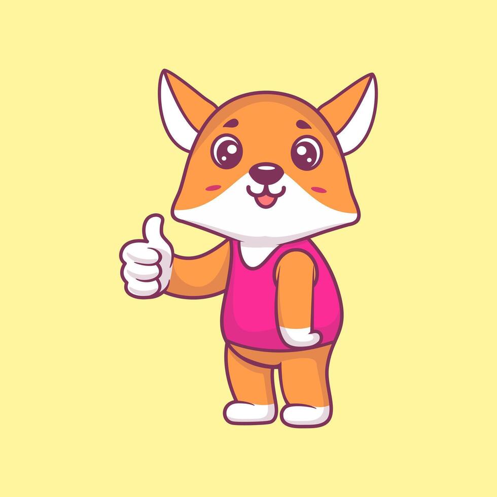 Cute Fox Thumbs Up With Cartoon Icon Illustration vector