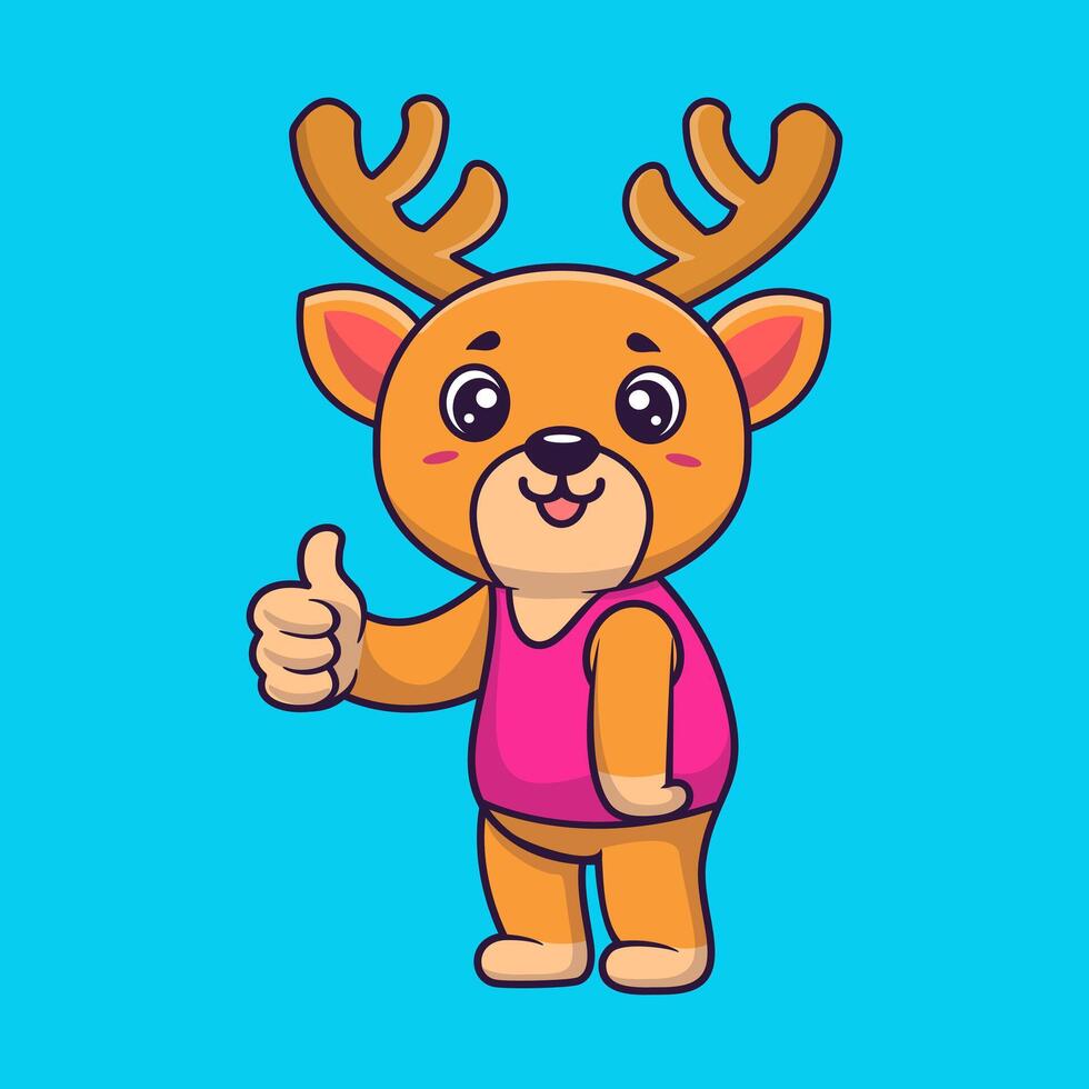 Cute Deer Thumbs Up With Cartoon Icon Illustration vector